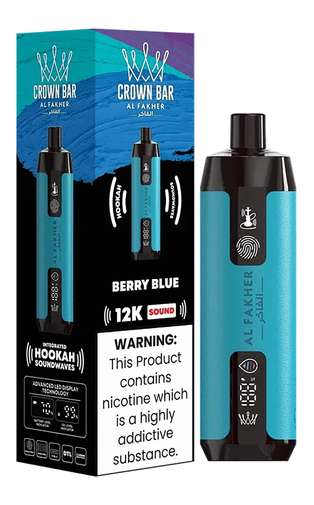 AL Fakher Crown Bar Sound 12000 puffs - Berry Blue - 5mg