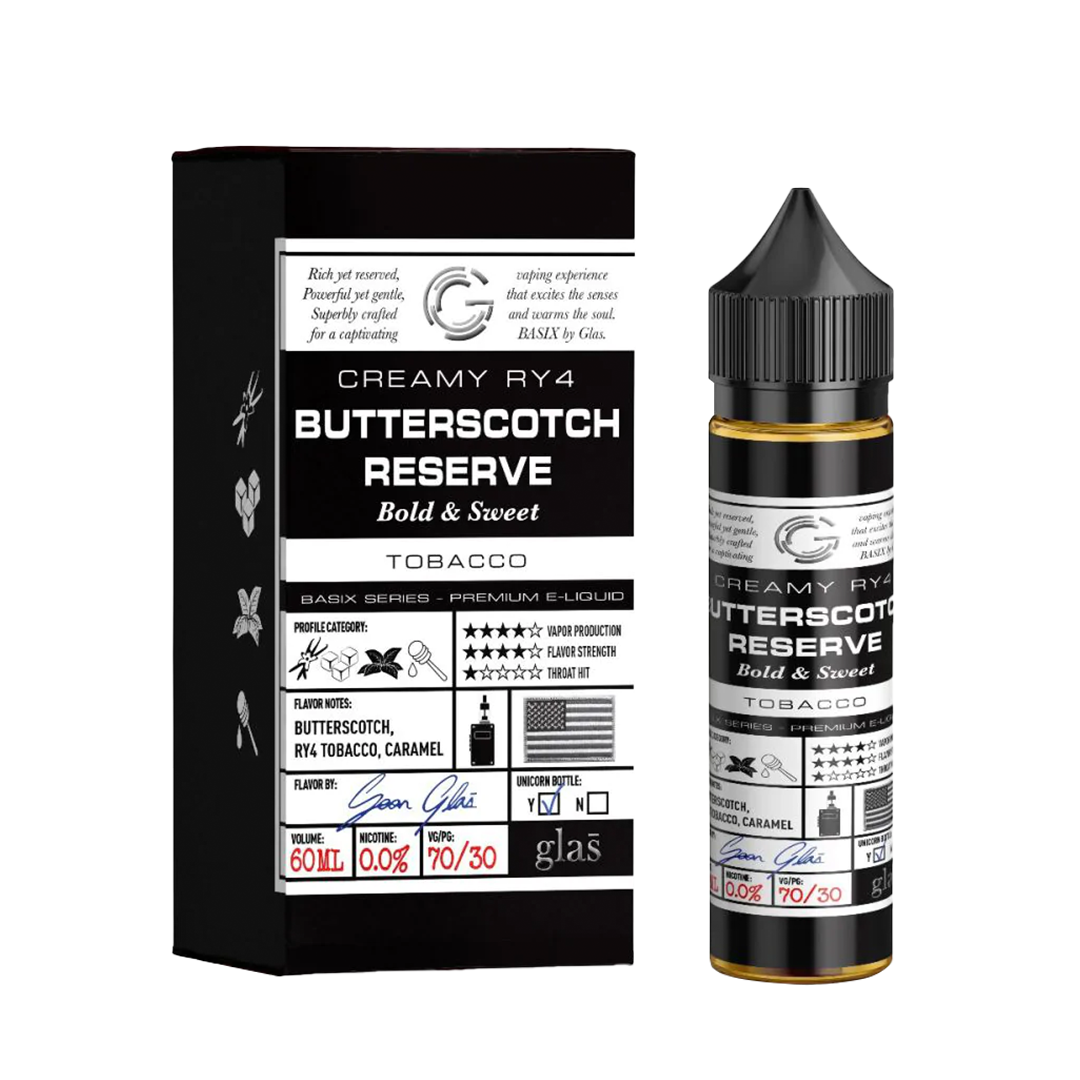 Glas Basix Creamy RY4 Butterscotch Reserve 60ml  E-liquide premium  xvape.ma Maroc.