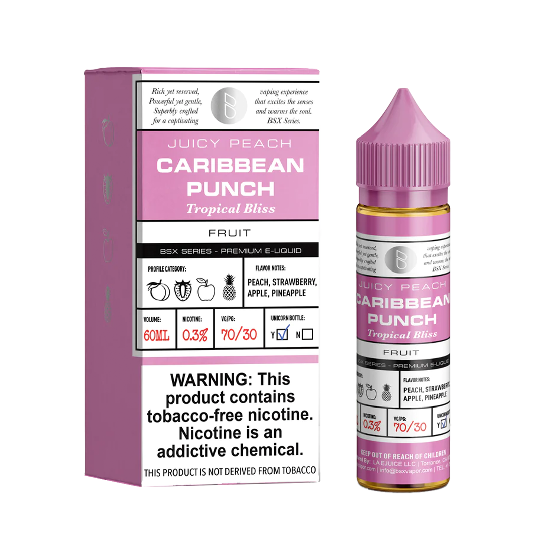 Glas Basix - Juicy Peach Caribbean Passion 60ml - 6mg  E-liquide premium  xvape.ma Maroc.