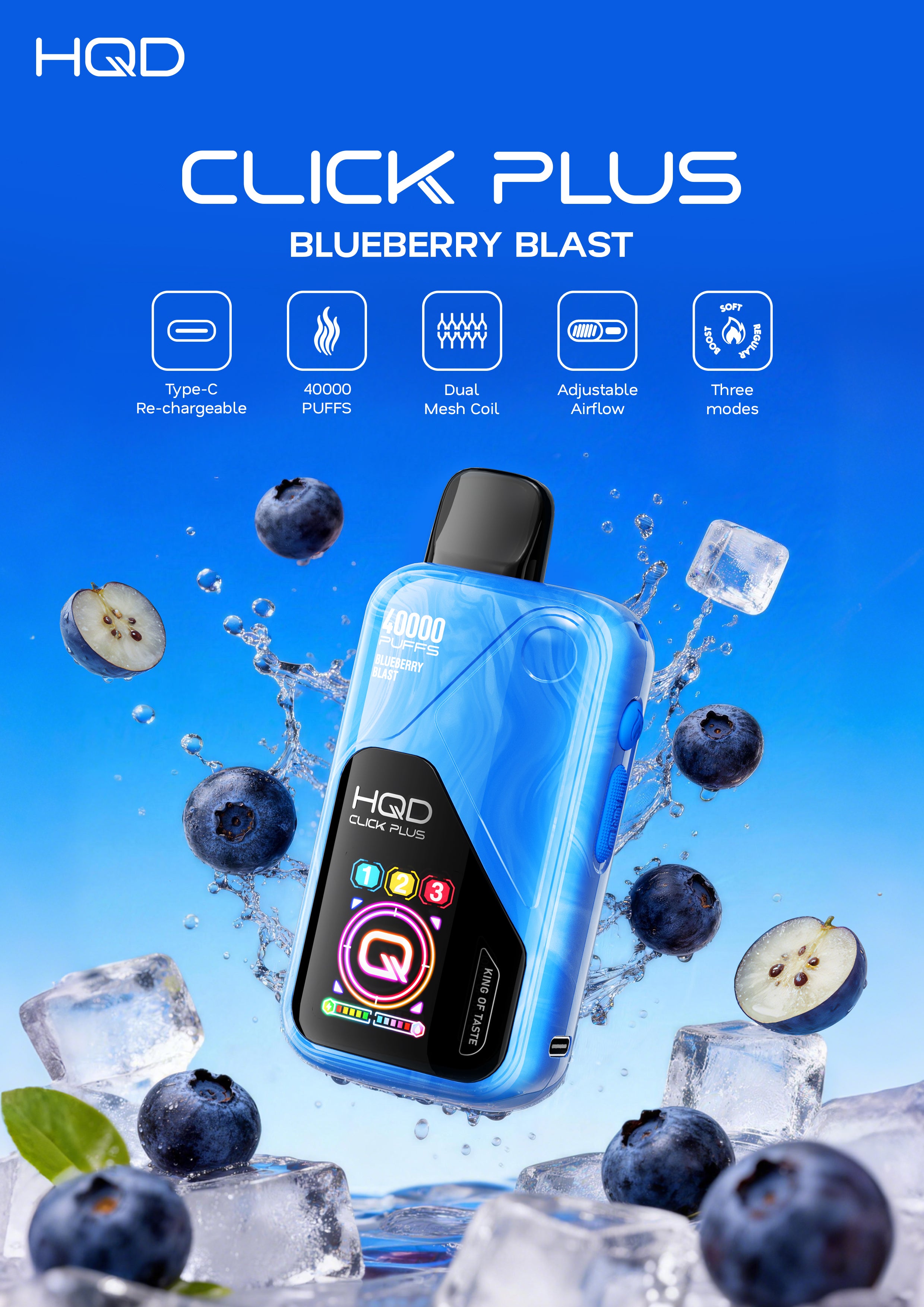 HQD Click Plus 40K Puffs - Blueberry Blast - 50mg