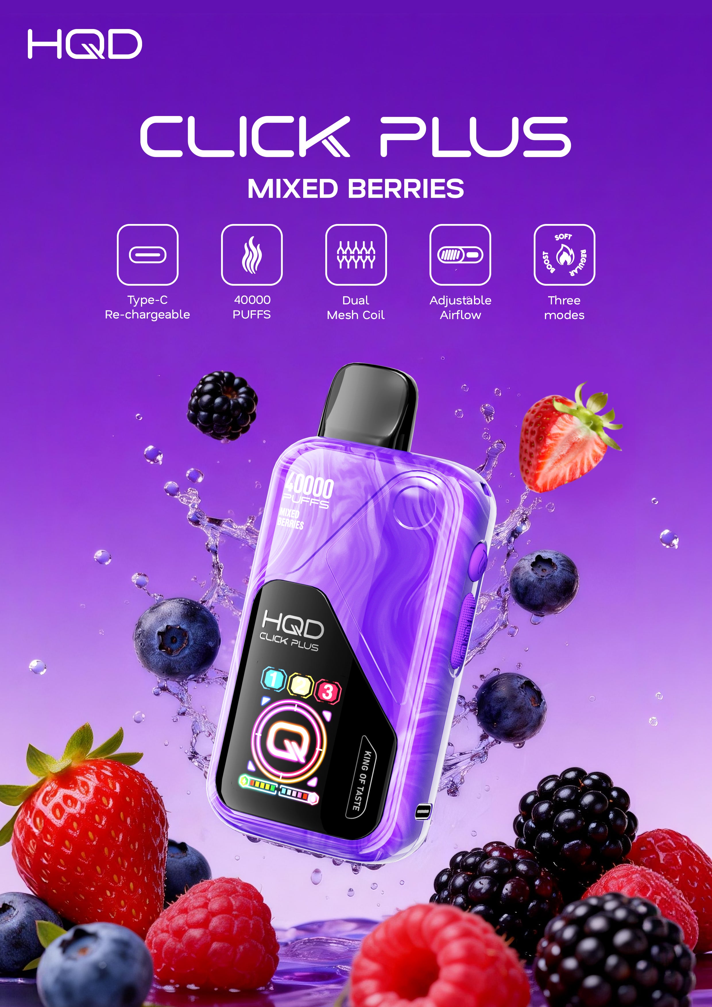 HQD Click Plus 40K Puffs - Mixed Berries - 50mg