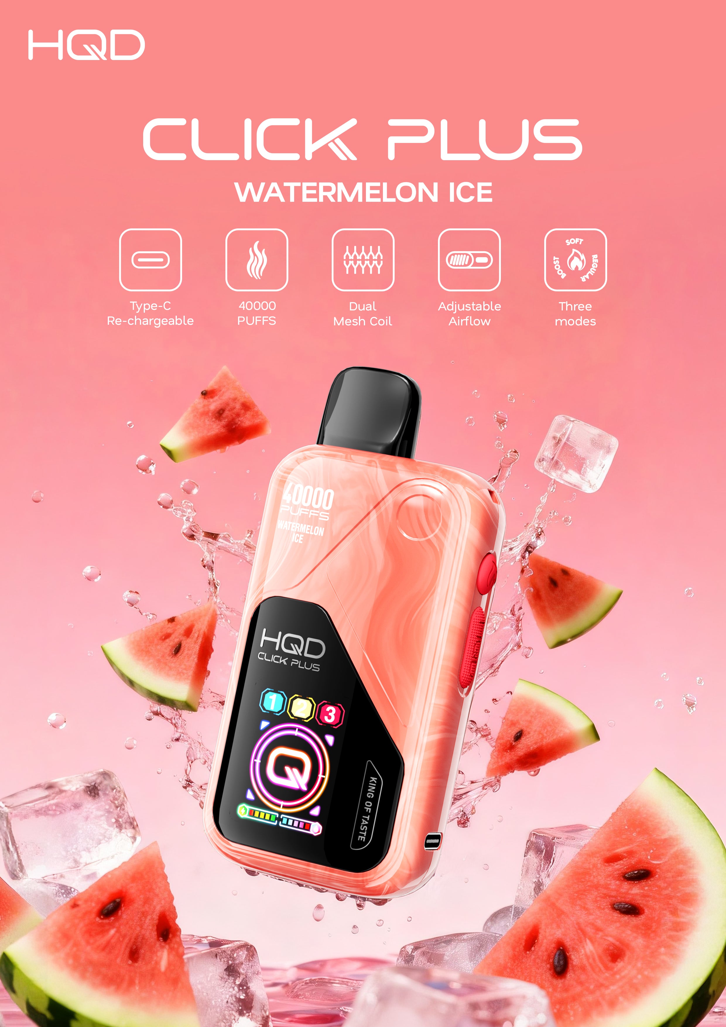 HQD Click Plus 40K Puffs - Watermelon Ice - 50mg