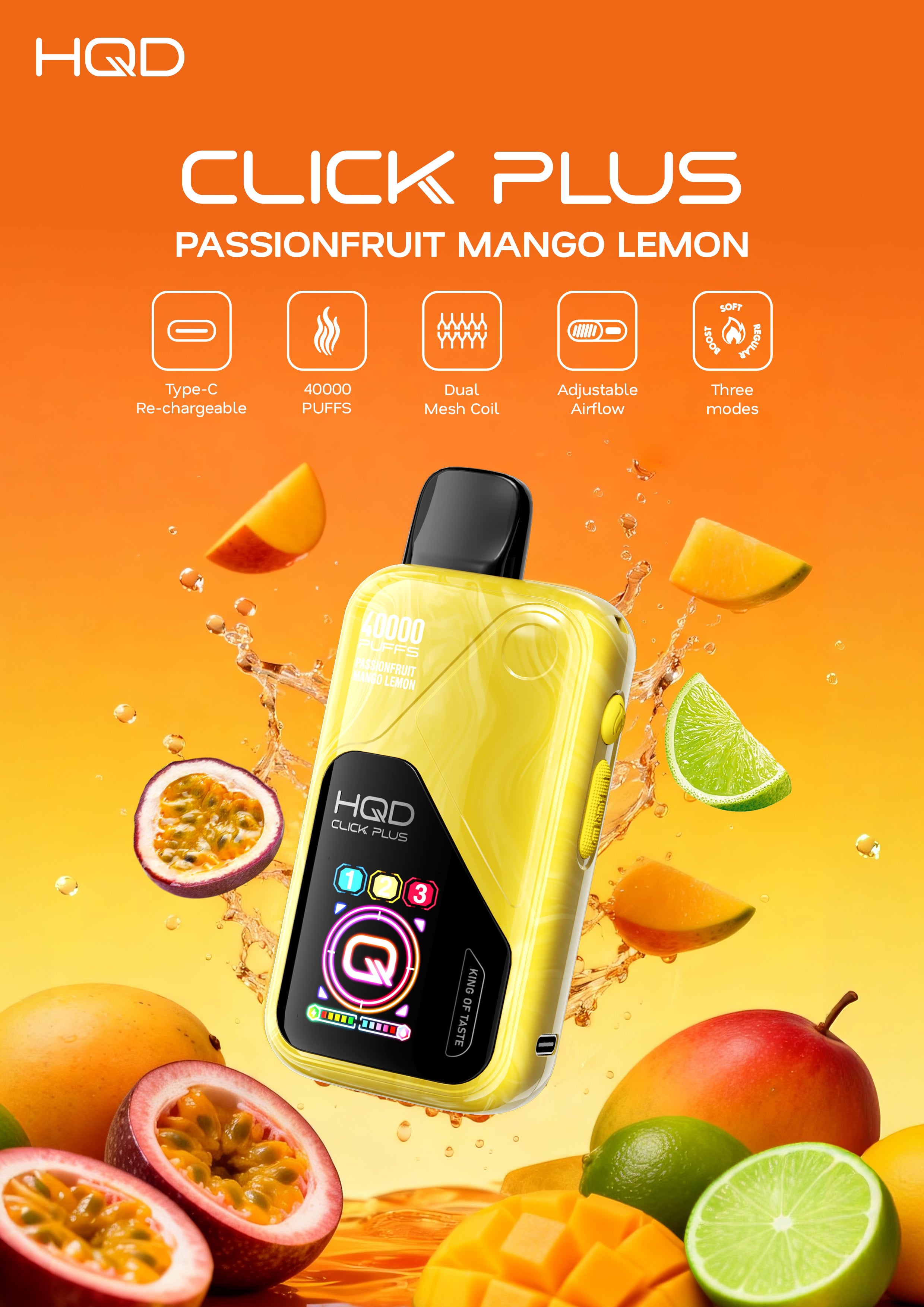 HQD Click Plus 40K Puffs - PassionFruit Mango Lemon - 50mg