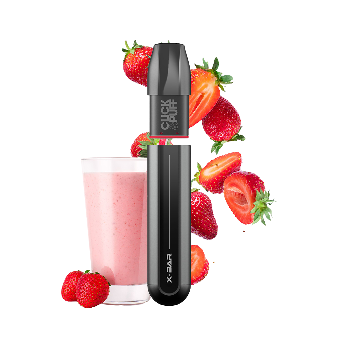 X-BAR Click & Puff kit de démarrage - Milkshake Fraise  Starter Kits (Pods Fermés)  xvape.ma Maroc.