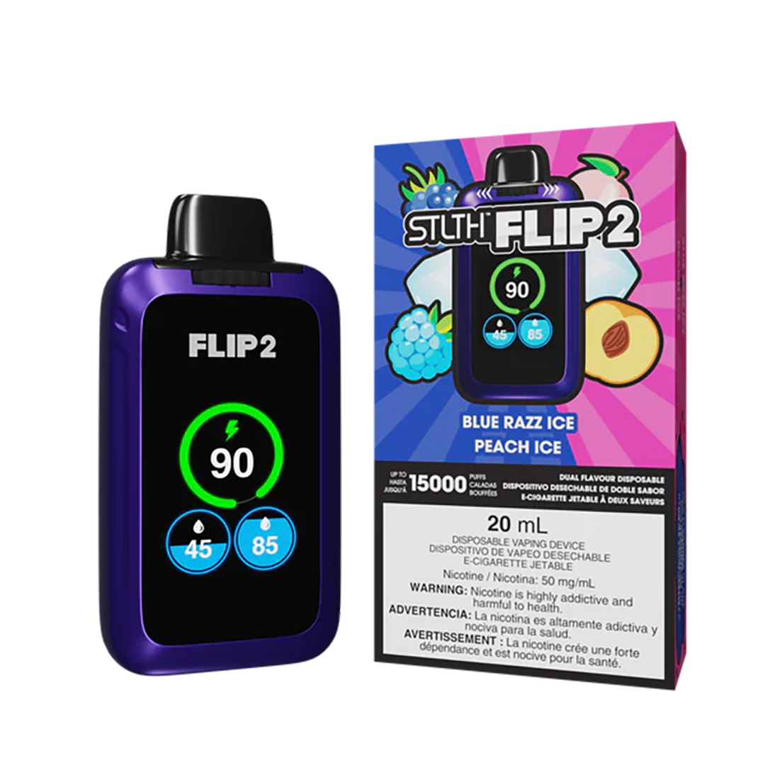 STLTH Flip 2 15K - Blue razz Ice - Peach Ice Jetable xvape.ma Maroc.