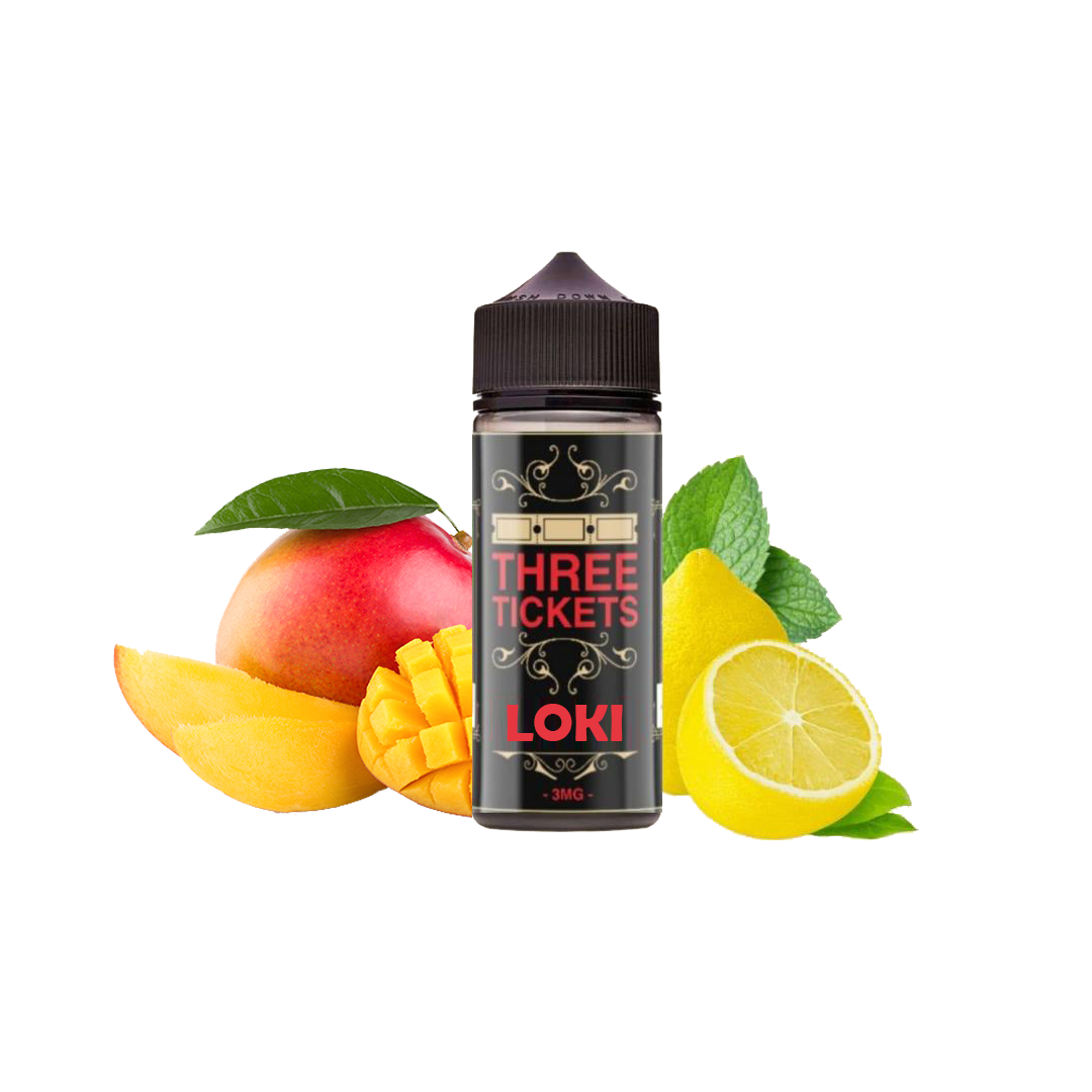 Three tickets Loki Mango Lemon 100ml  E-liquide premium  xvape.ma Maroc.