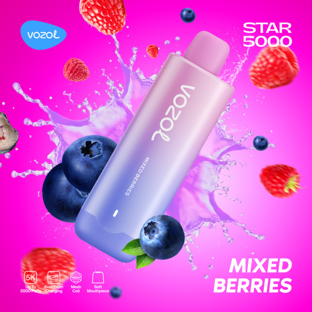 Vozol Star 5000 Puffs - Mixed Berries - 5% Jetable xvape.ma Maroc.