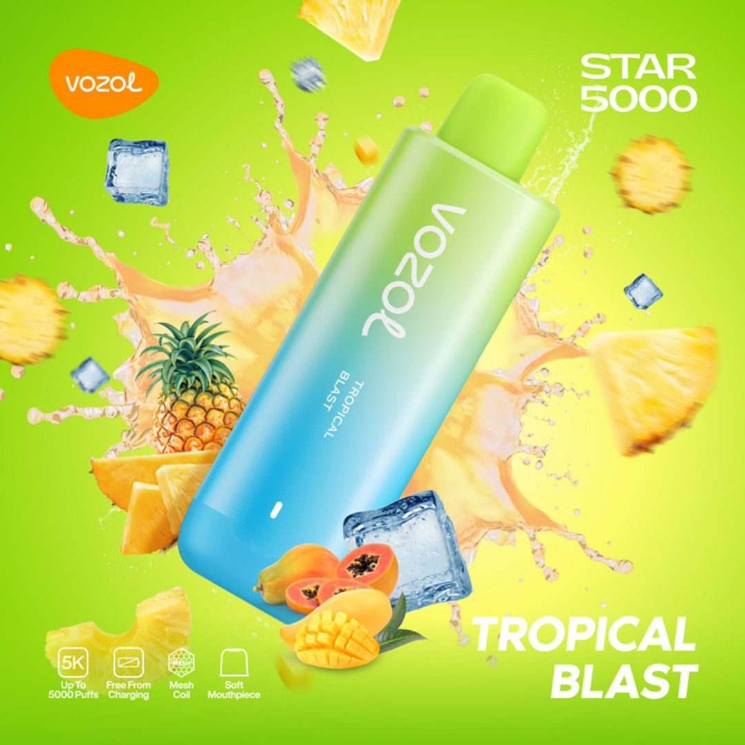 Vozol Star 5000 Puffs - Tropical Blast - 5%  Jetable  xvape.ma Maroc.