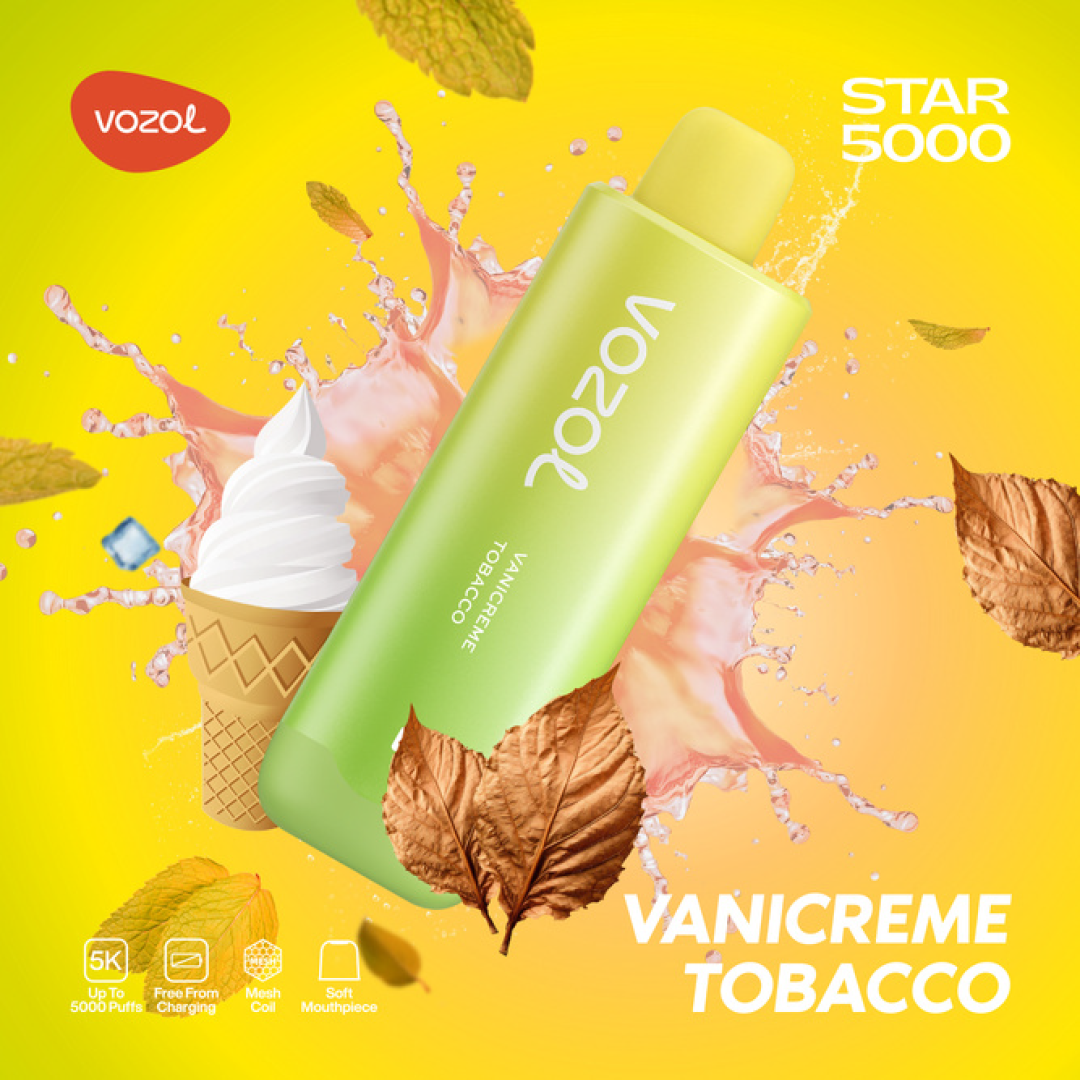 Vozol Star 5000 Puffs - Vanicreme Tobacco - 5%  Jetable  xvape.ma Maroc.