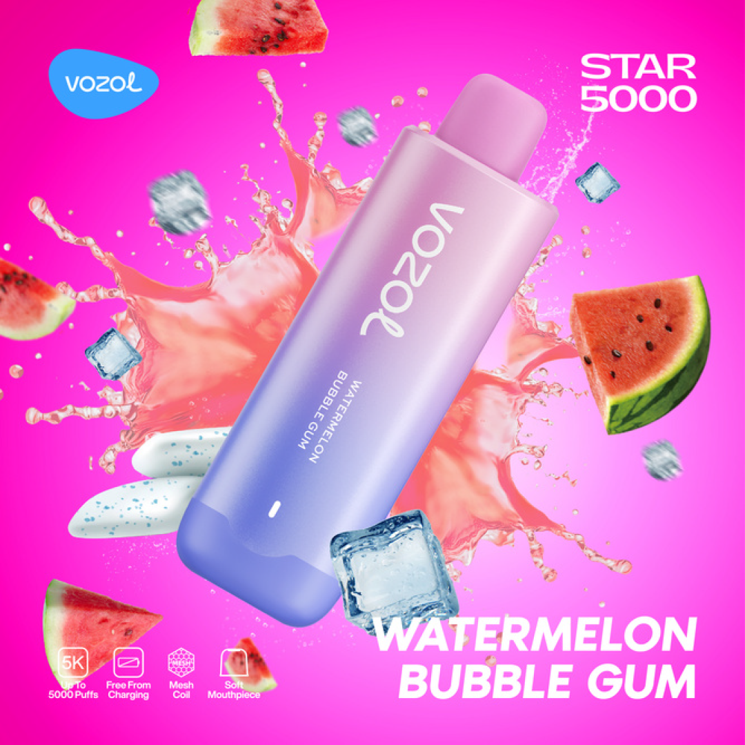 Vozol Star 5000 Puffs - Watermelon BubbleGum - 5%  Jetable  xvape.ma Maroc.