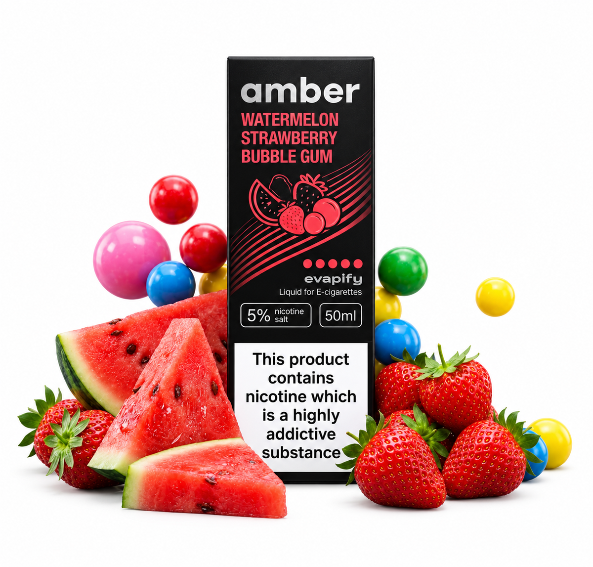 Amber Salt 50ml 50mg- Watermelon Strawberry Bubble Gum