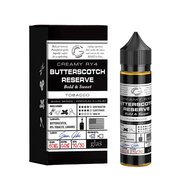 Glas Basix Creamy RY4 Butterscotch Reserve 60ml  E-liquide premium  xvape.ma Maroc.