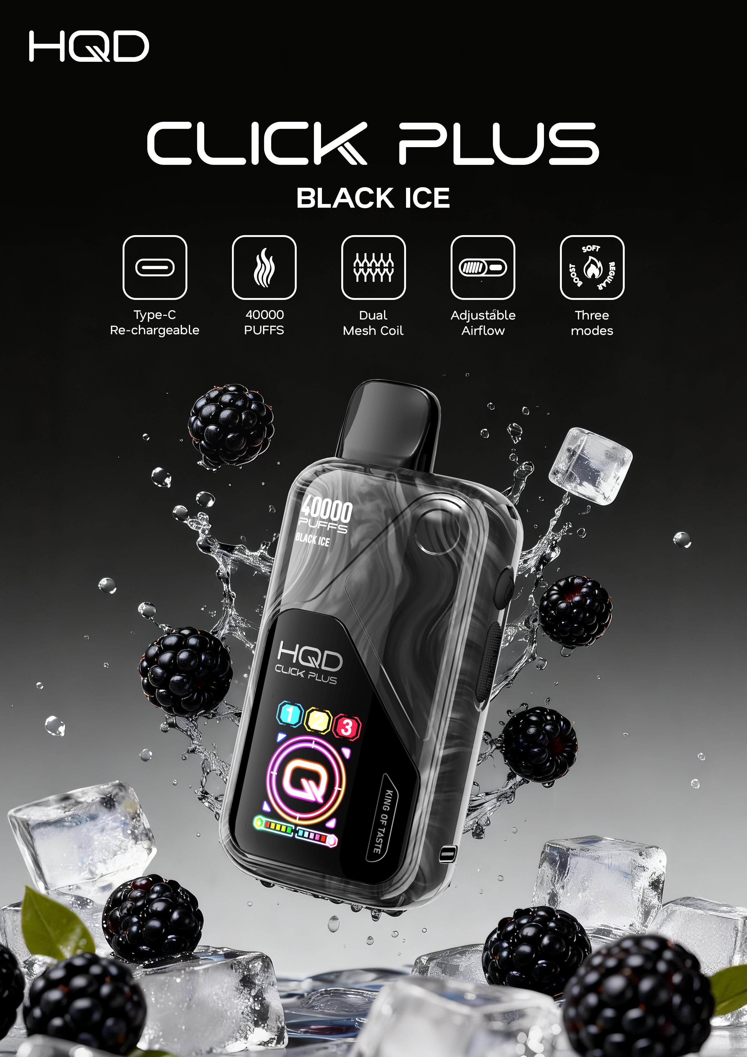 HQD Click Plus 40K Puffs - Black Ice - 50mg