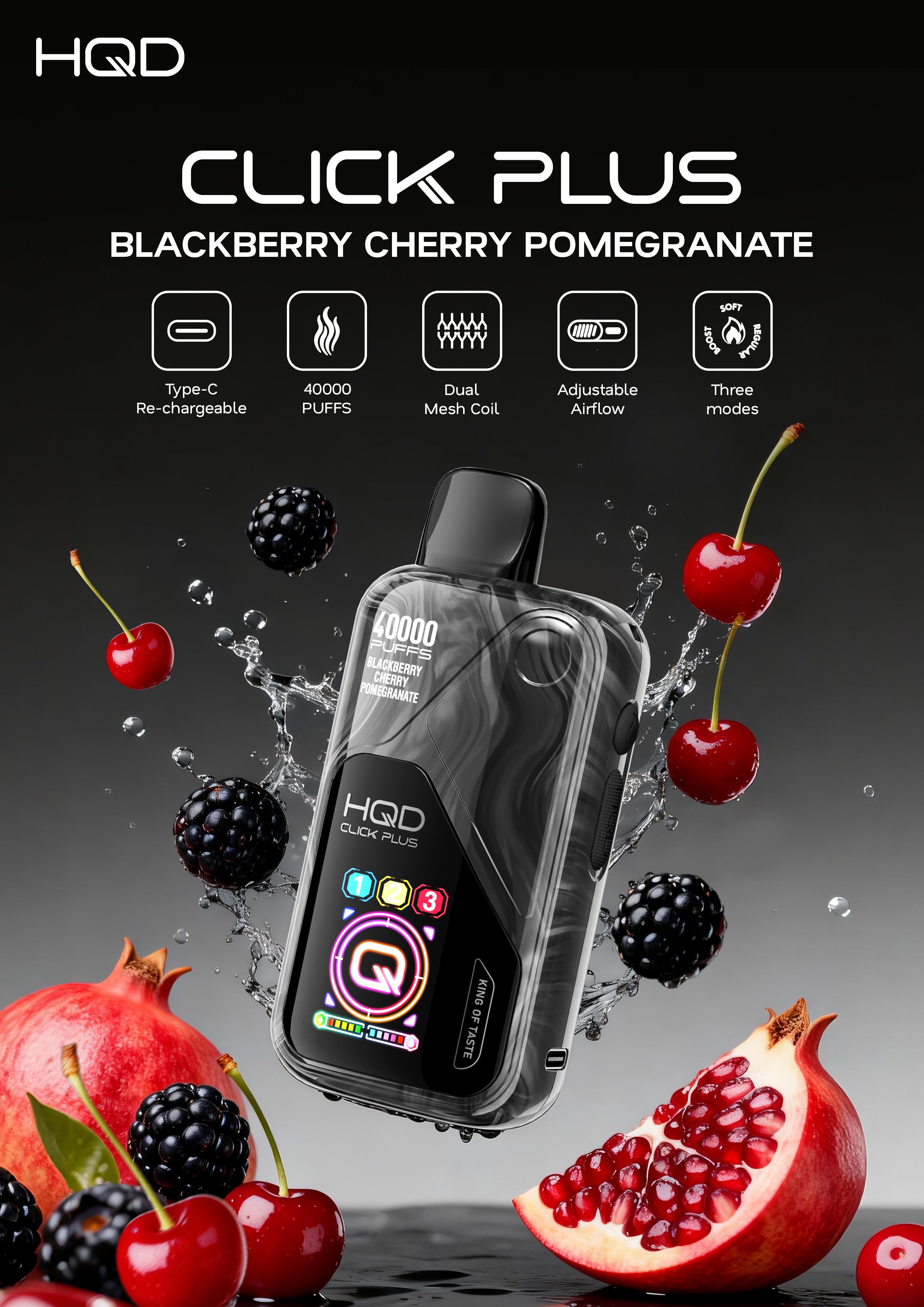 HQD Click Plus 40K Puffs - Blackberry Cherry Pomegranate - 50mg