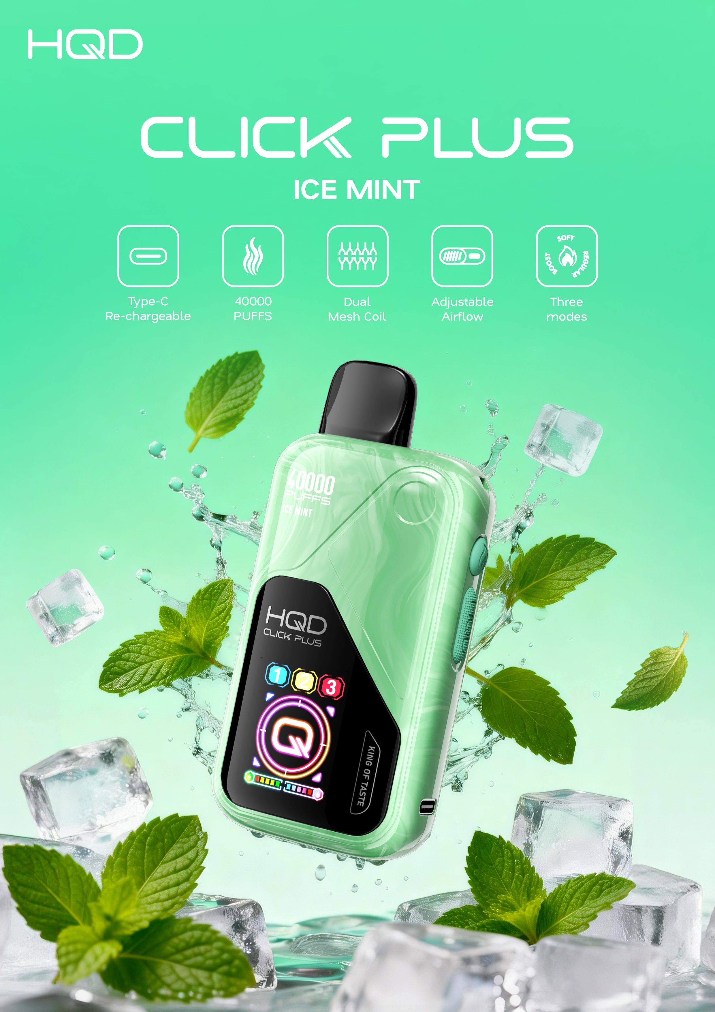 HQD Click Plus 40K Puffs - Ice Mint - 50mg