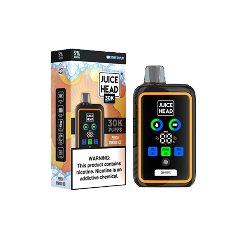 JUICE HEAD 30K Puffs - Peach Mango Ice - 5%  Jetable  xvape.ma Maroc.
