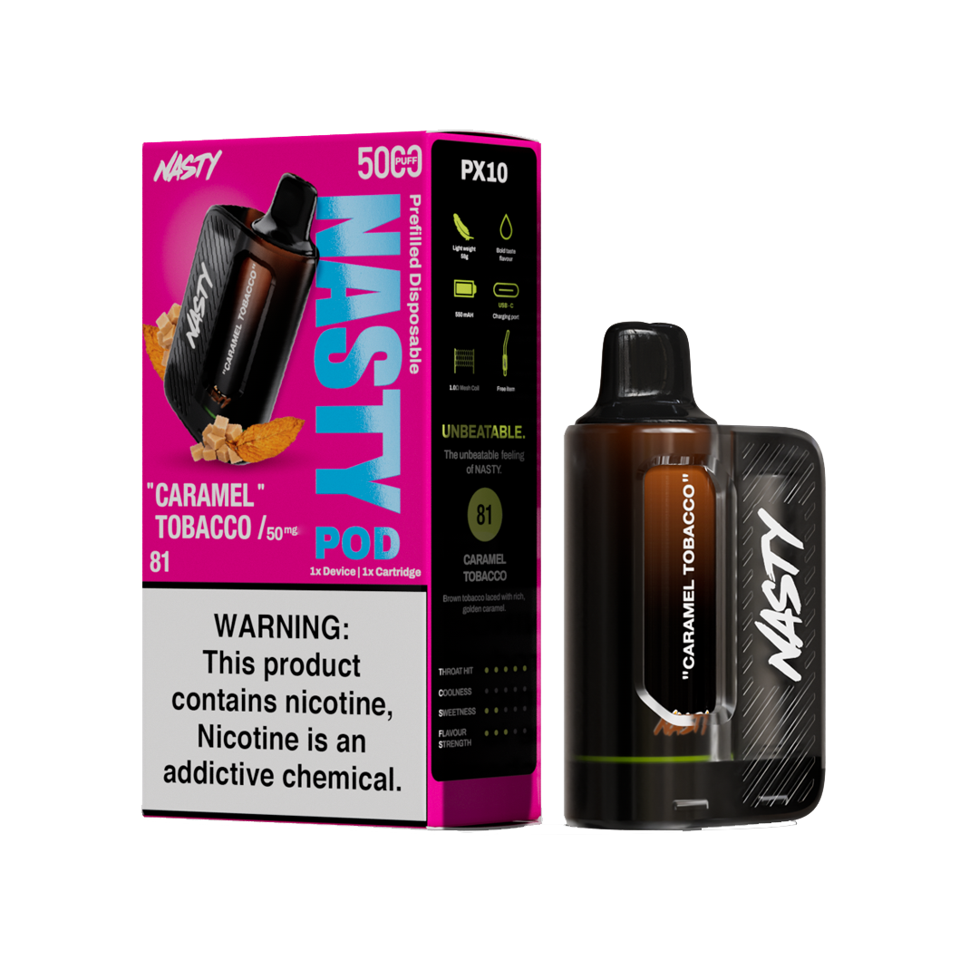Nasty Pod 5k - Caramel Tobacco - kit complet - 5%  Starter Kits (Pods Fermés)  xvape.ma Maroc.