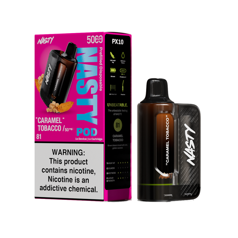 Nasty Pod 5k - Caramel Tobacco - kit complet - 5%  Starter Kits (Pods Fermés)  xvape.ma Maroc.