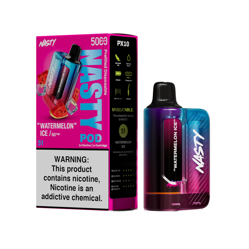 Nasty Pod 5k - Watermelon Ice - kit complet - 5%  Starter Kits (Pods Fermés)  xvape.ma Maroc.