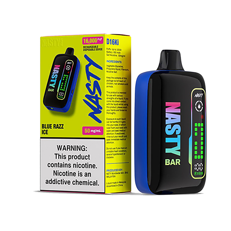 Nasty D16ki - Blue Razz Ice - 16K Taffs 5%  Jetable  xvape.ma Maroc.