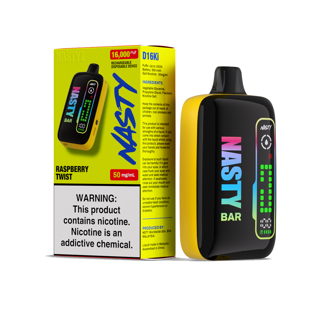 Nasty D16ki - Raspberry Twist - 16K Taffs 5%  Jetable  xvape.ma Maroc.