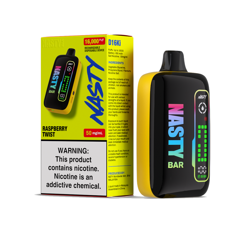 Nasty D16ki - Raspberry Twist - 16K Taffs 5%  Jetable  xvape.ma Maroc.