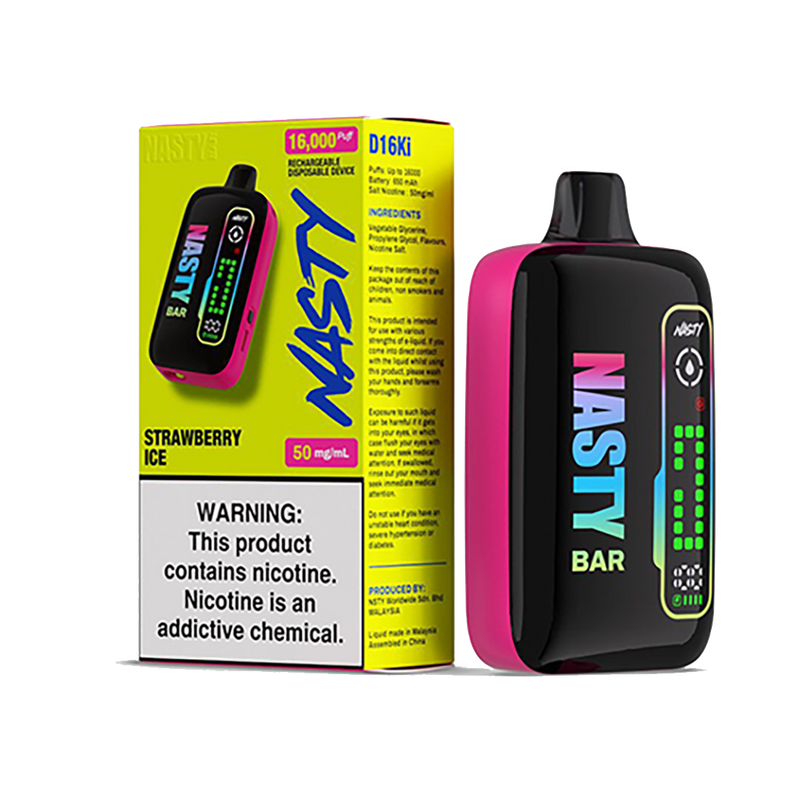 Nasty D16ki - Strawberry Ice - 16K Taffs 5%  Jetable  xvape.ma Maroc.