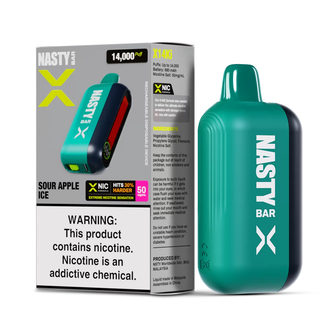 Nasty X 14K Strong - Sour Apple Ice  Jetable  xvape.ma Maroc.