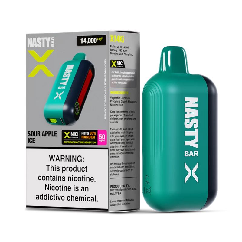 Nasty X 14K Strong - Sour Apple Ice  Jetable  xvape.ma Maroc.