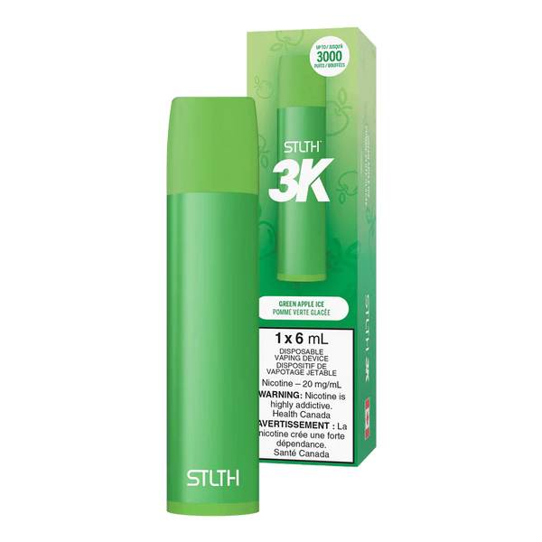 STLTH 3K - Green Apple Ice 2% / 5%  Jetable  xvape.ma Maroc.