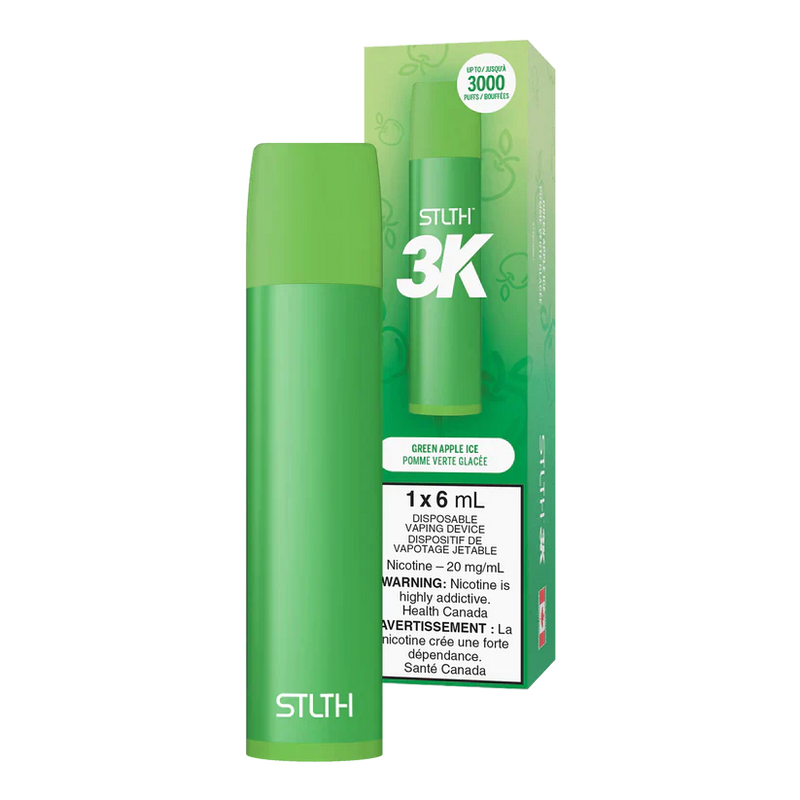 STLTH 3K - Green Apple Ice 2% / 5%  Jetable  xvape.ma Maroc.