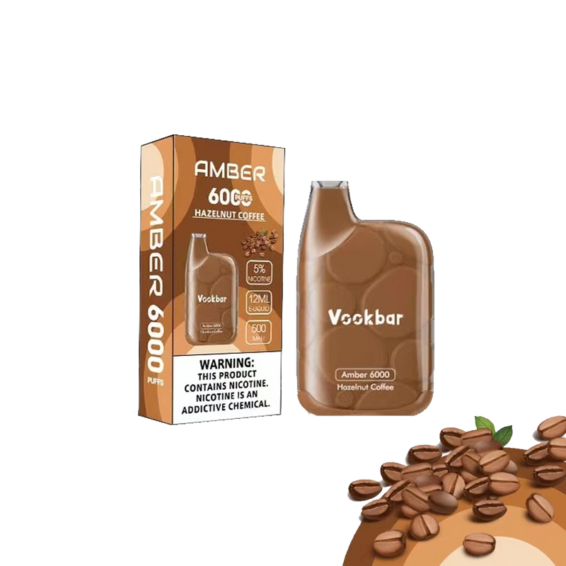 VOOKBAR Amber - Hazelnut Coffee - 6000 Taffs 5%  Jetable  xvape.ma Maroc.