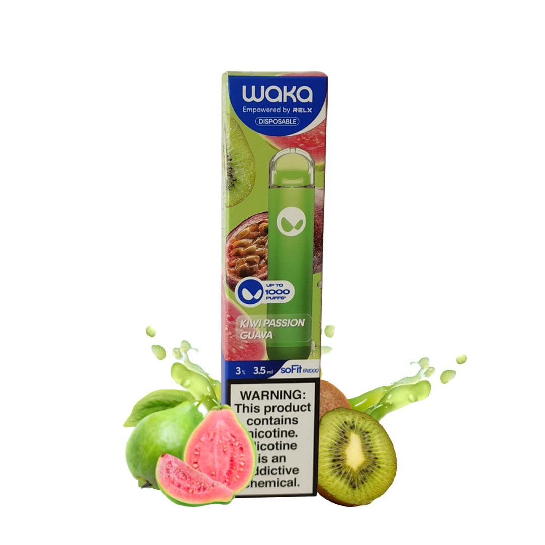 Waka - Kiwi Passion Guava - 1000 Taffs 3%  Jetable  xvape.ma Maroc.