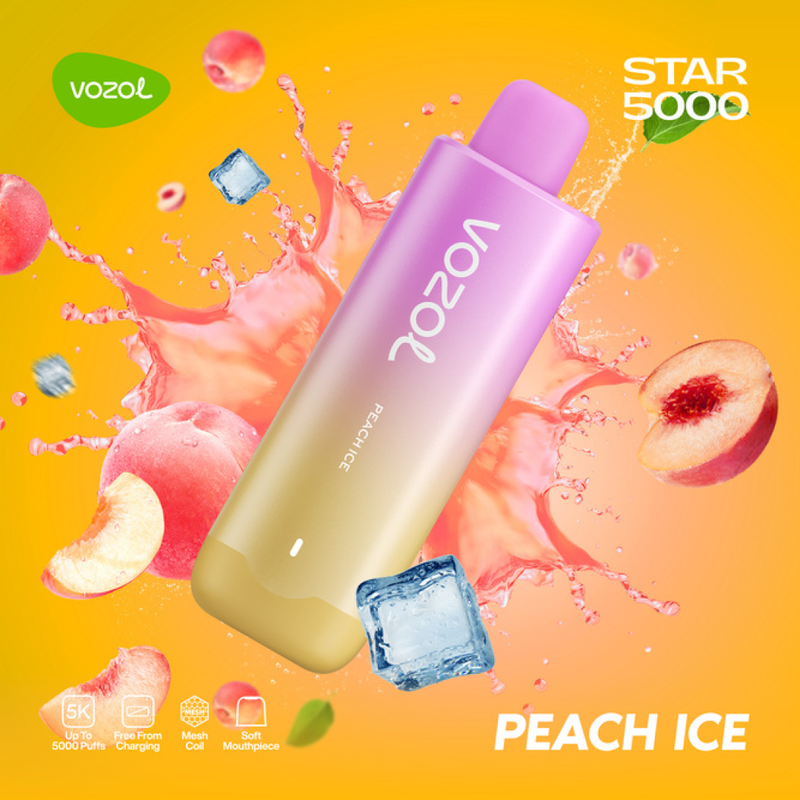 Vozol Star 5000 Puffs - Peach Ice - 5%  Jetable  xvape.ma Maroc.